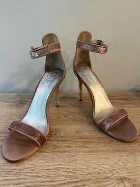 Guess Metallic Rosegold Ankle-Strap Stiletto Sandals